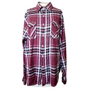 Burgendy and White Plaid Button Up Shirt Size Large